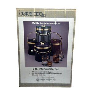 VTG Custom Disc Ducky 6 Pc. Entertainment Set  3 Qt Ice Bucket & 5 Glasses MCM